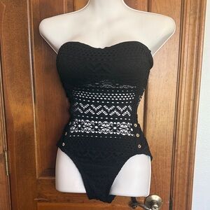 BECCA Black Crochet One Piece Swimsuit